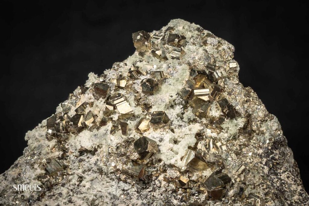 Cubic Pyrite Cluster on Native Matrix, Ancash, Peru