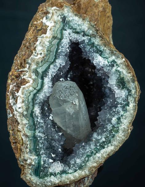 Amethyst Geode with Calcite Crystal on Stand, Uruguay